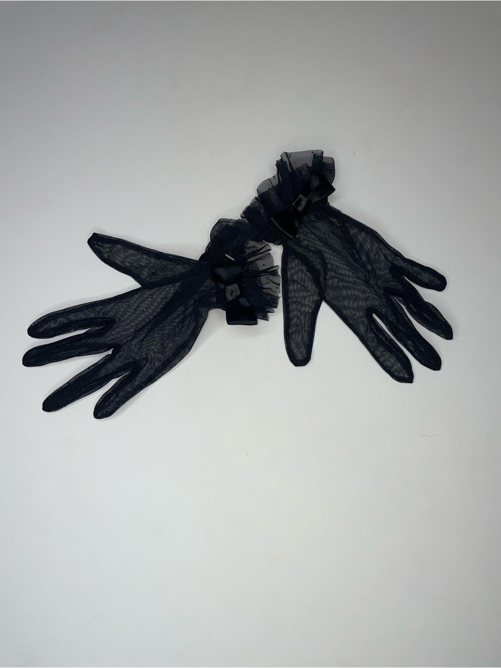 Victoria's Secret Black Sheer Lace Wrist Gloves with Ruffle & Bow